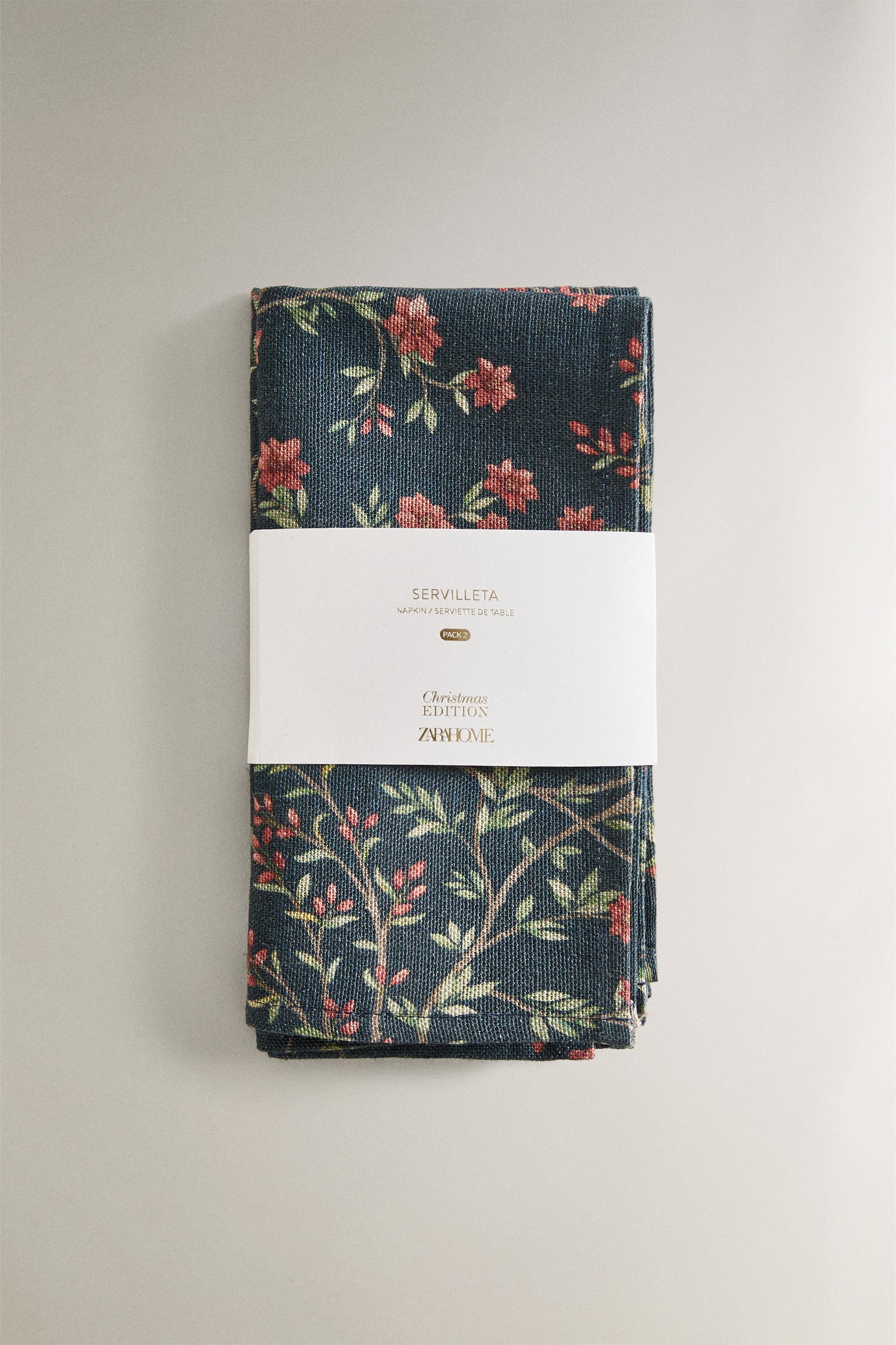 SET OF FLORAL COTTON LINEN CHRISTMAS NAPKINS (SET OF 2)